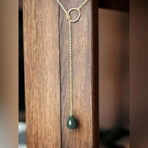 Jewelry - Aventurine Lariat Gold Necklace